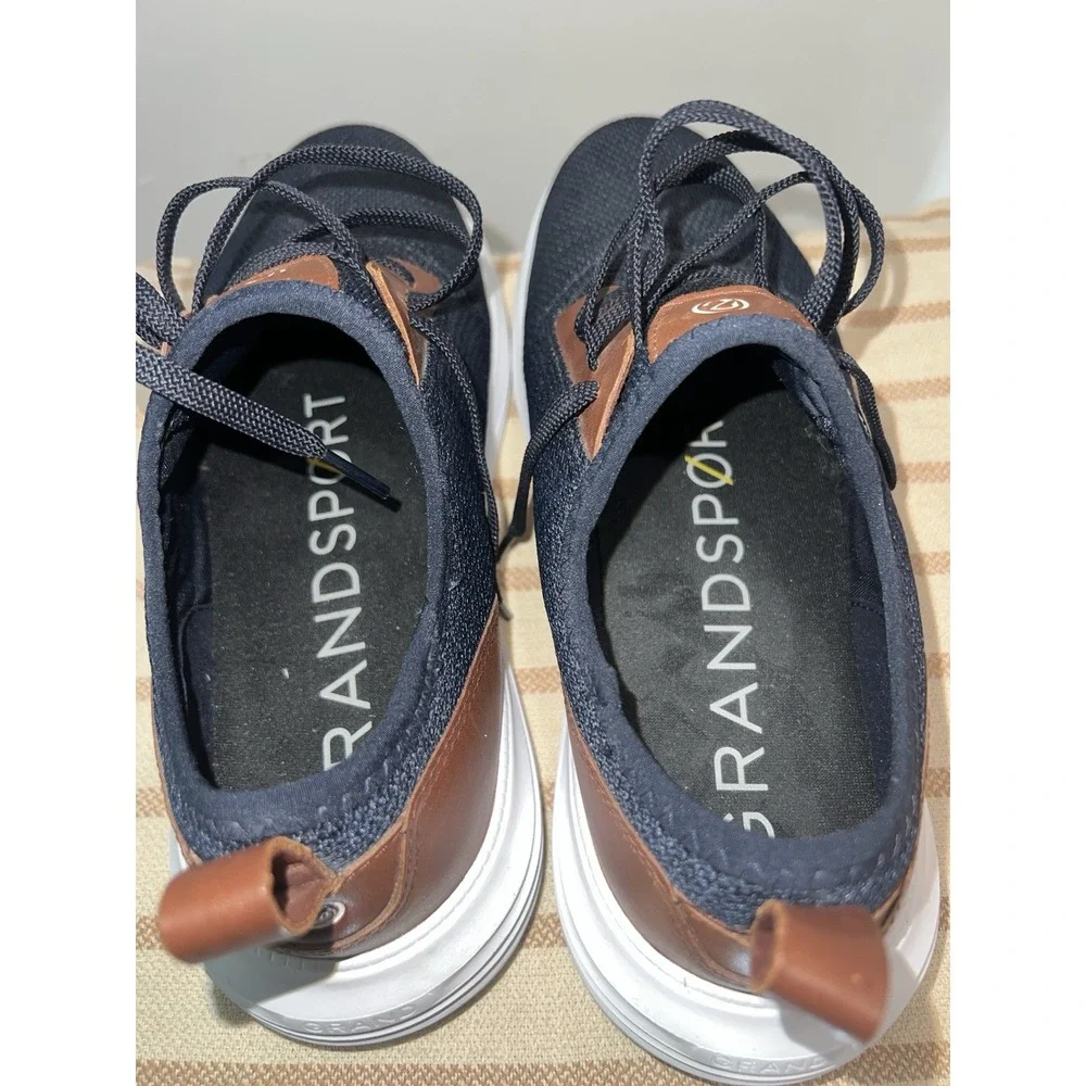 Cole Haan Grand Series Mens 10 Navy Brown Knit Sneakers Casual Shoes C34682